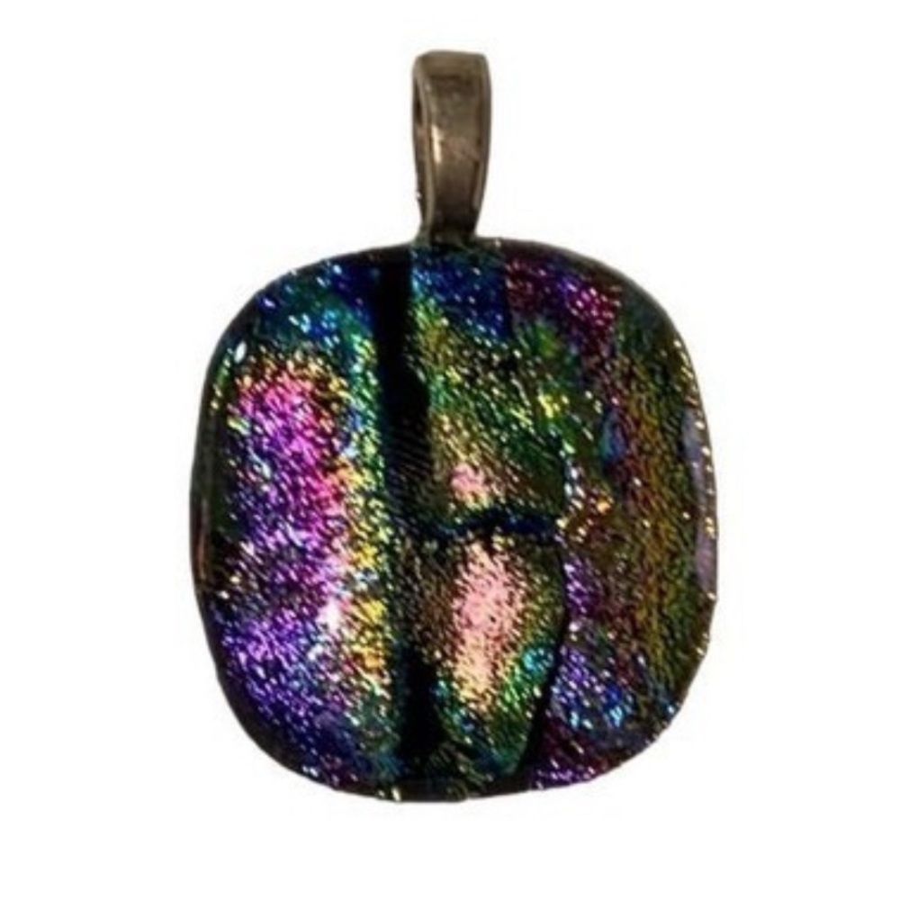 Stunning Dichroic Glass Pendant | Northern Lights Inspired Handmade Jewelry - Picture 2 of 5